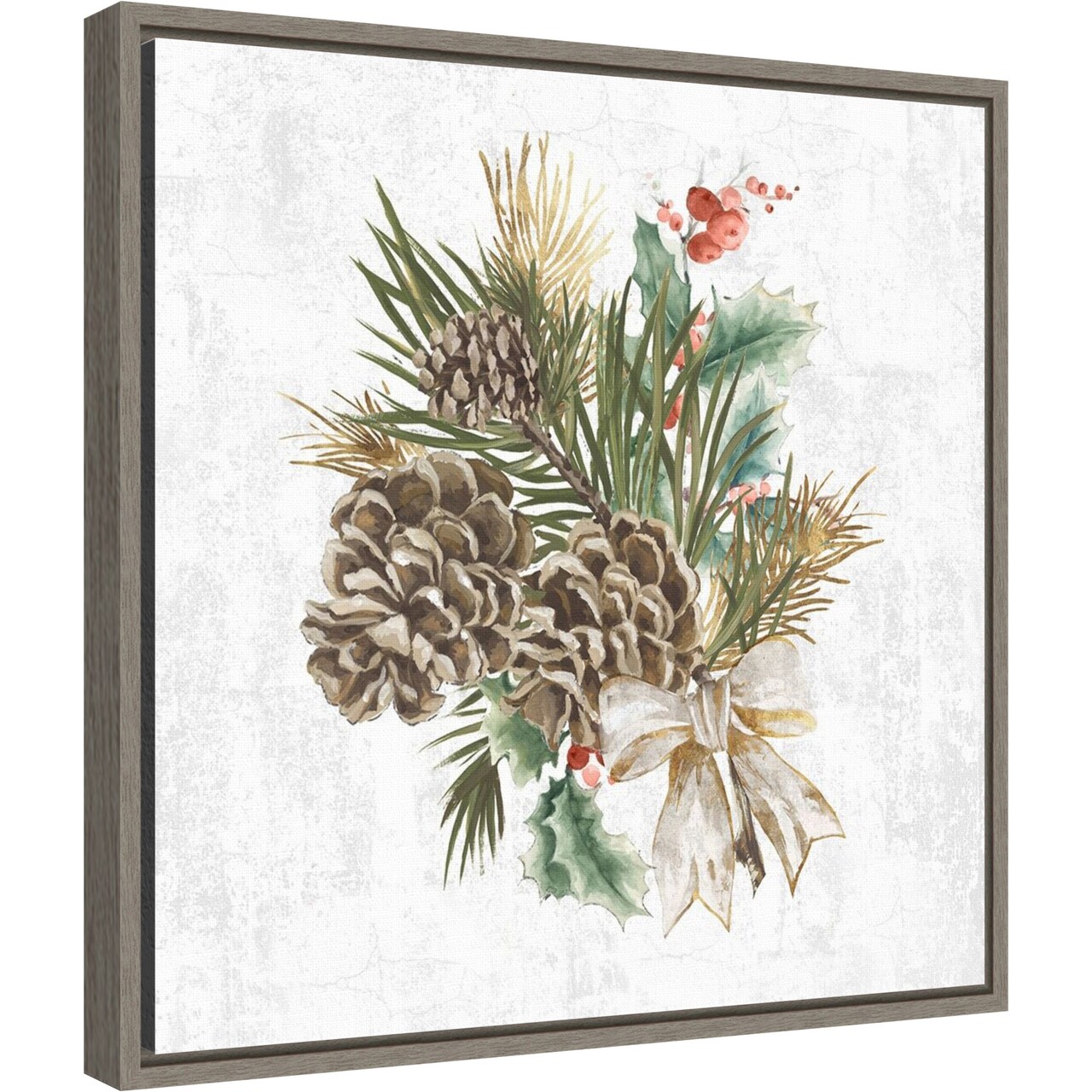 Holiday Spirit (Pinecone Wreath) by PI Studio 16-in. W x 16-in. H. Canvas Wall Art Print Framed in Grey
